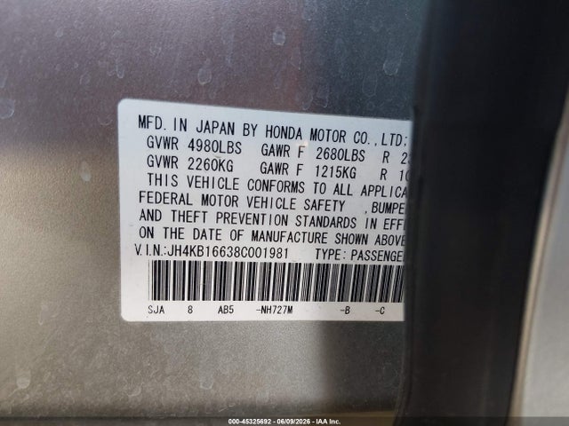 Aukcja sprzedaży 2008 Acura Rl 3.5, vin: JH4KB16638C001981, numer aukcji: 45325692