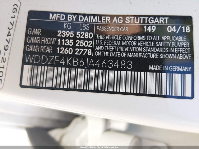 Aukcja sprzedaży 2018 Mercedes-benz E 300 4matic, vin: WDDZF4KB6JA463483, numer aukcji: 45325695