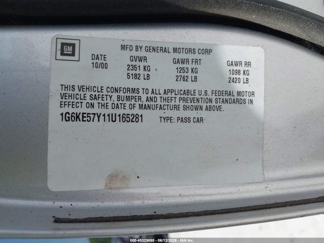 45325698 :رقم المزاد ، 1G6KE57Y11U165281 vin ، 2001 Cadillac Deville Dhs مزاد بيع