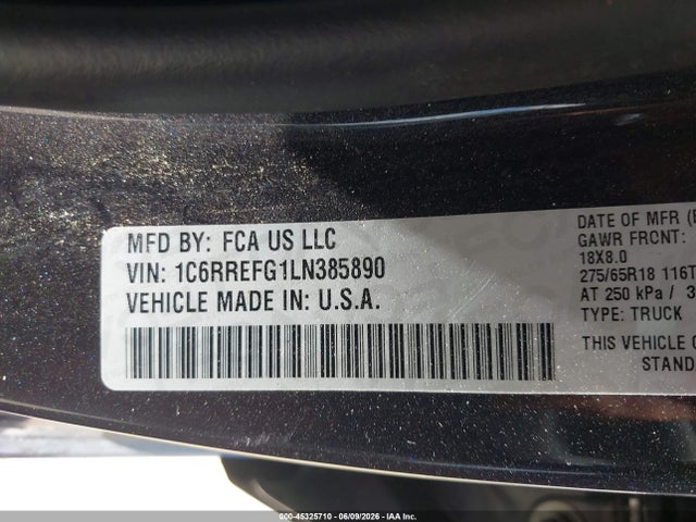 45325710 :رقم المزاد ، 1C6RREFG1LN385890 vin ، 2020 Ram 1500 Lone Star  4x2 5'7 Box مزاد بيع