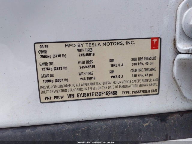 Tesla Model S 60/70/75/85 2016 5YJSA1E13GF159488 Image 9