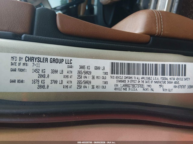 Aukcja sprzedaży 2011 Jeep Grand Cherokee Overland, vin: 1J4RR6GT5BC737691, numer aukcji: 45325756