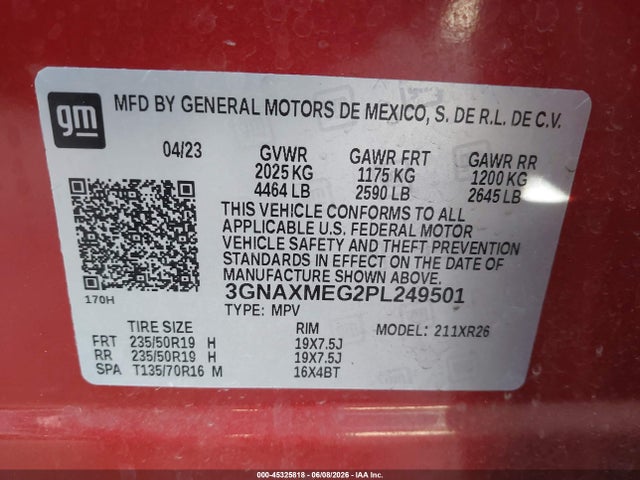 3GNAXMEG2PL249501 Chevrolet Equinox Fwd Rs