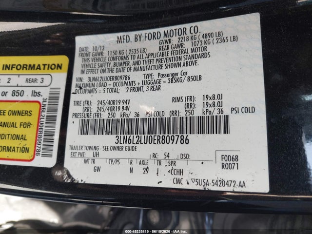 Aukcja sprzedaży 2014 Lincoln Mkz Hybrid, vin: 3LN6L2LU0ER809786, numer aukcji: 45325819