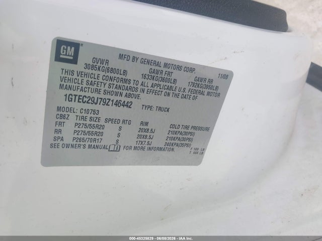Aukcja sprzedaży 2009 Gmc Sierra 1500 Sle, vin: 1GTEC29J79Z146442, numer aukcji: 45325829
