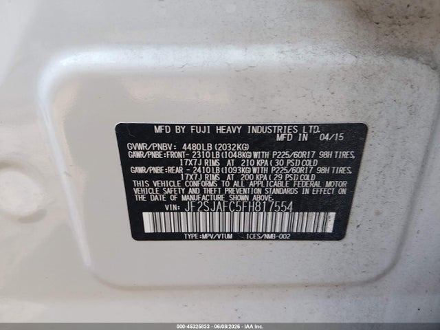 Aukcja sprzedaży 2015 Subaru Forester 2.5i Premium, vin: JF2SJAFC5FH817554, numer aukcji: 45325833