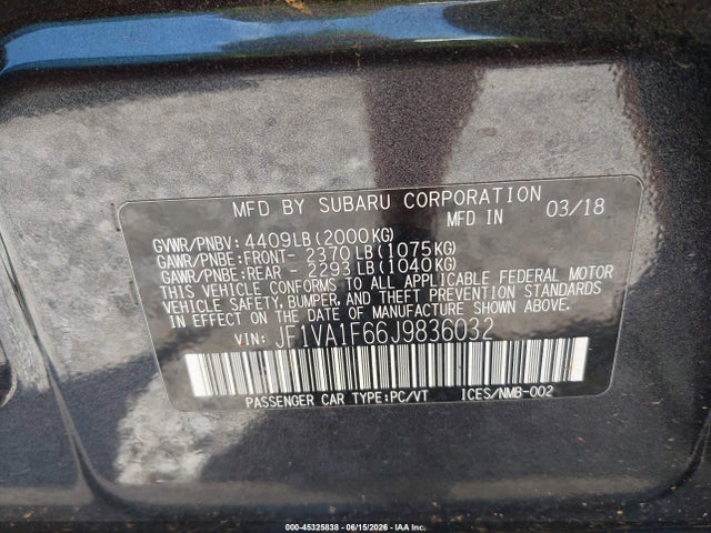 Subaru Wrx Limited 2018 JF1VA1F66J9836032 Image 9