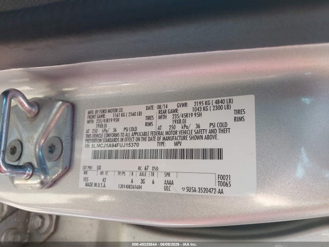 Продаж на аукціоні авто 2015 Lincoln Mkc, vin: 5LMCJ1A94FUJ15370, номер лоту: 45325844