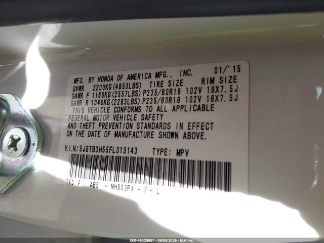 Aukcja sprzedaży 2015 Acura Rdx, vin: 5J8TB3H55FL015143, numer aukcji: 45325857