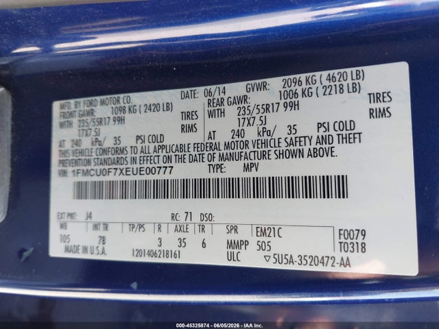 Ford ESCAPE S 2014 1FMCU0F7XEUE00777 Image 9