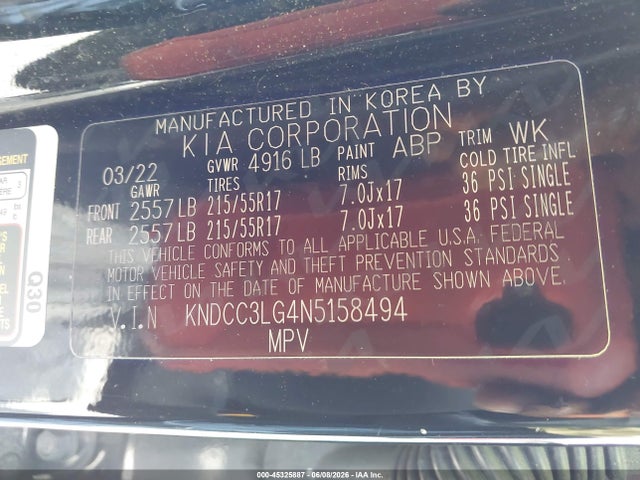 Aukcja sprzedaży 2022 Kia Niro Ev S, vin: KNDCC3LG4N5158494, numer aukcji: 45325887
