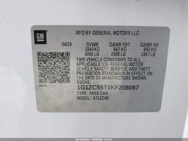 1G1ZC5ST0KF208097 Chevrolet Malibu 1fl