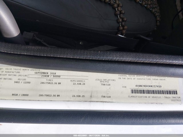 45325951 :رقم المزاد ، 4V4NC9EH3KN217410 vin ، 2019 Volvo Vnl مزاد بيع