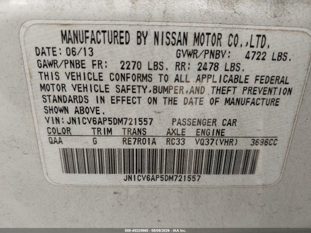 Продаж на аукціоні авто 2013 Infiniti G37 Journey, vin: JN1CV6AP5DM721557, номер лоту: 45325960