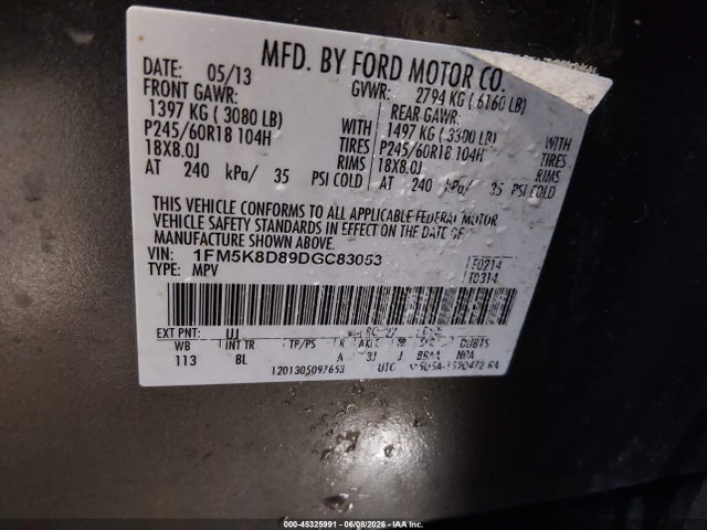 Aukcja sprzedaży 2013 Ford Explorer Xlt, vin: 1FM5K8D89DGC83053, numer aukcji: 45325991
