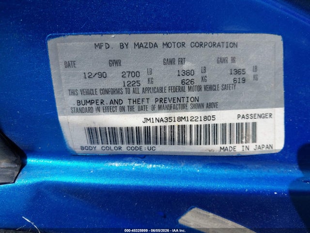 45325999 :رقم المزاد ، JM1NA3518M1221805 vin ، 1991 Mazda Mx-5 Miata مزاد بيع