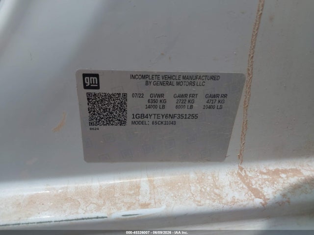 45326007 :رقم المزاد ، 1GB4YTEY6NF351255 vin ، 2022 Chevrolet Silverado 3500hd Chassis Lt مزاد بيع