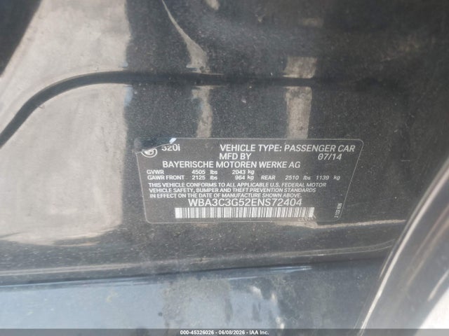 2014 Bmw 320i Xdrive მანქანა იყიდება აუქციონზე, vin: WBA3C3G52ENS72404, აუქციონის ნომერი: 45326026