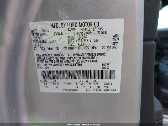 Продаж на аукціоні авто 2010 Ford Escape Xlt, vin: 1FMCU0D71AKD24794, номер лоту: 45326054