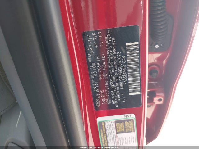 Aukcja sprzedaży 2025 Hyundai Elantra Sel Convenience, vin: KMHLS4DG9SU967073, numer aukcji: 45326116