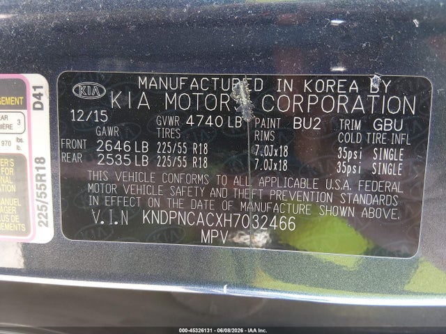 Aukcja sprzedaży 2017 Kia Sportage Ex, vin: KNDPNCACXH7032466, numer aukcji: 45326131