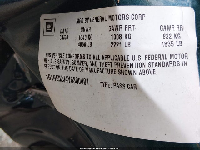 Aukcja sprzedaży 2000 Chevrolet Malibu Ls, vin: 1G1NE52J4Y6300491, numer aukcji: 45326144