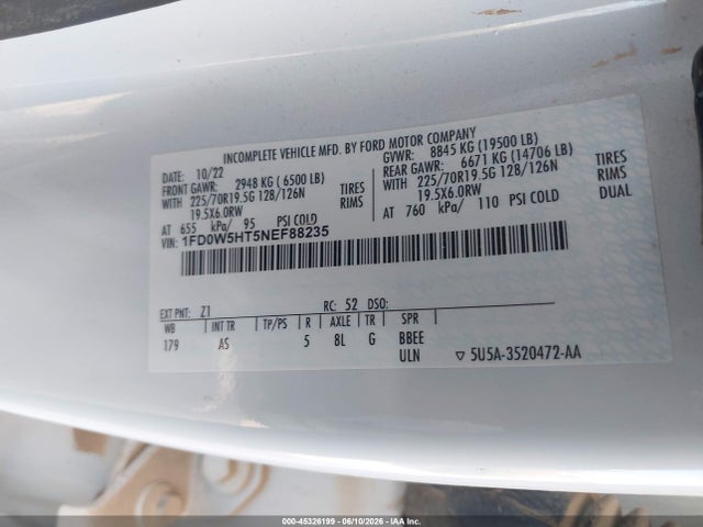 Aukcja sprzedaży 2022 Ford F-550 Chassis Xl, vin: 1FD0W5HT5NEF88235, numer aukcji: 45326199