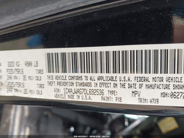 Продажа на аукционе авто 2013 Jeep Wrangler Sport, vin: 1C4AJWAG7DL692536, номер лота: 45326241