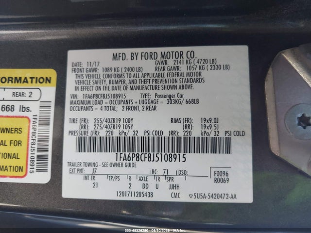 Ford MUSTANG GT 2018 1FA6P8CF8J5108915 Image 9