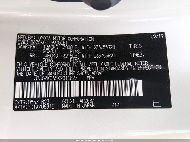 Продажа на аукционе авто 2019 Lexus Rx 350l Premium, vin: JTJGZKCA5K2011827, номер лота: 45326260