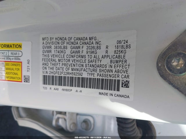 Honda Civic Lx 2024 2HGFE2F22RH592592 Image 9