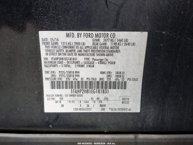Aukcja sprzedaży 2014 Ford Taurus Sel, vin: 1FAHP2H81EG181831, numer aukcji: 45326302
