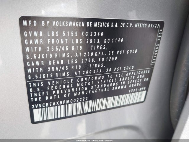 Aukcja sprzedaży 2023 Volkswagen Tiguan 2.0t Se R-line Black, vin: 3VVCB7AX9PM002222, numer aukcji: 45326311