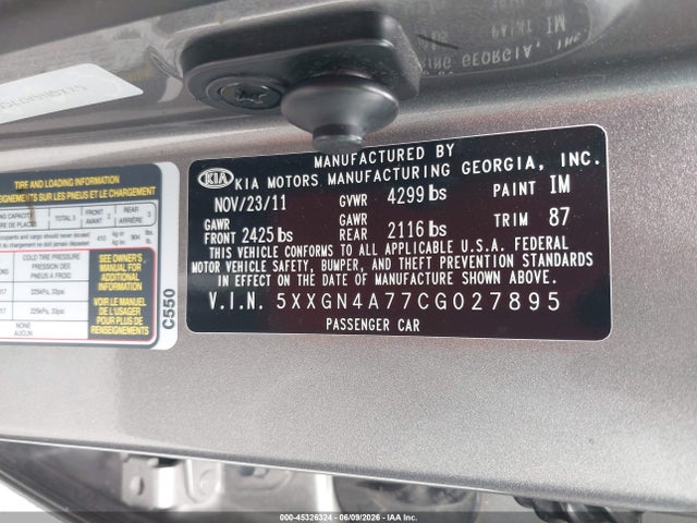 Продаж на аукціоні авто 2012 Kia Optima Ex, vin: 5XXGN4A77CG027895, номер лоту: 45326324