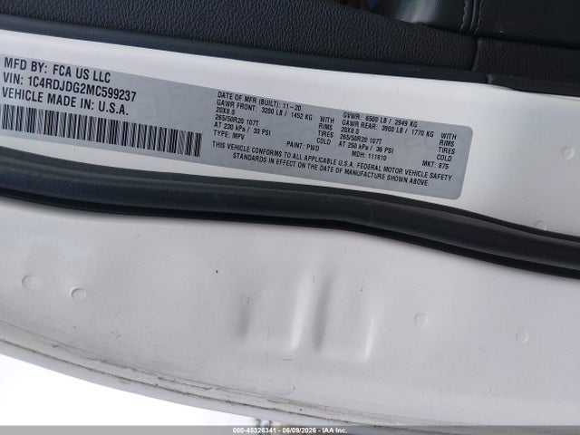 1C4RDJDG2MC599237 Dodge Durango Gt Plus Awd