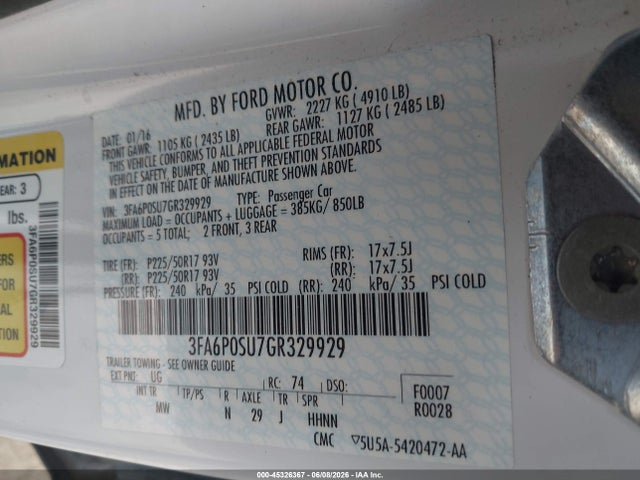 Ford Fusion Energi Titanium 2016 3FA6P0SU7GR329929 Image 9
