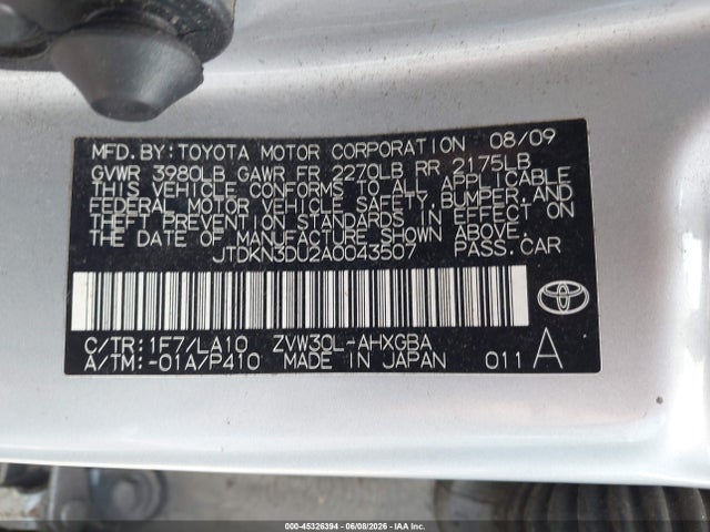 Продажа на аукционе авто 2010 Toyota Prius Iv, vin: JTDKN3DU2A0043507, номер лота: 45326394