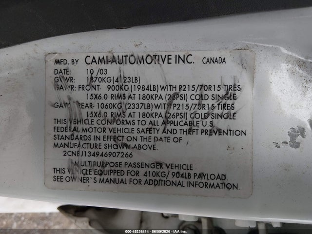 2004 Chevrolet Tracker მანქანა იყიდება აუქციონზე, vin: 2CNBJ134946907266, აუქციონის ნომერი: 45326414