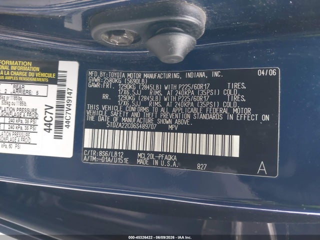 Продаж на аукціоні авто 2006 Toyota Sienna Xle, vin: 5TDZA22C06S489707, номер лоту: 45326422