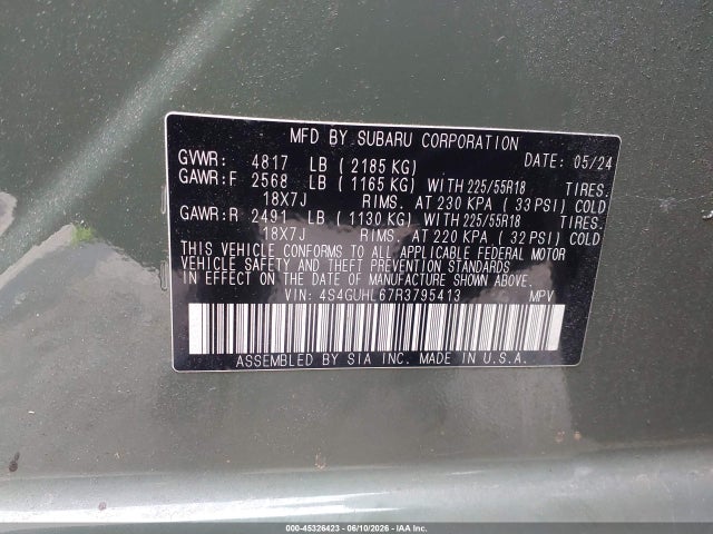 Aukcja sprzedaży 2024 Subaru Crosstrek Limited, vin: 4S4GUHL67R3795413, numer aukcji: 45326423
