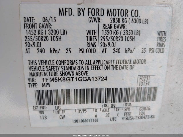 Ford EXPLORER SPORT 2016 1FM5K8GT1GGA13724 Image 9