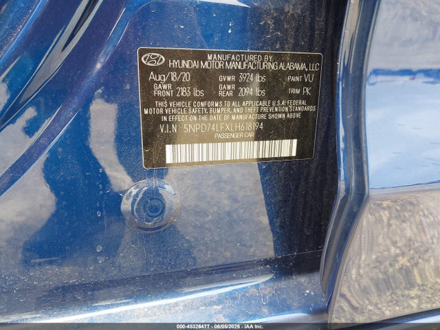 Aukcja sprzedaży 2020 Hyundai Elantra Se, vin: 5NPD74LFXLH618194, numer aukcji: 45326477