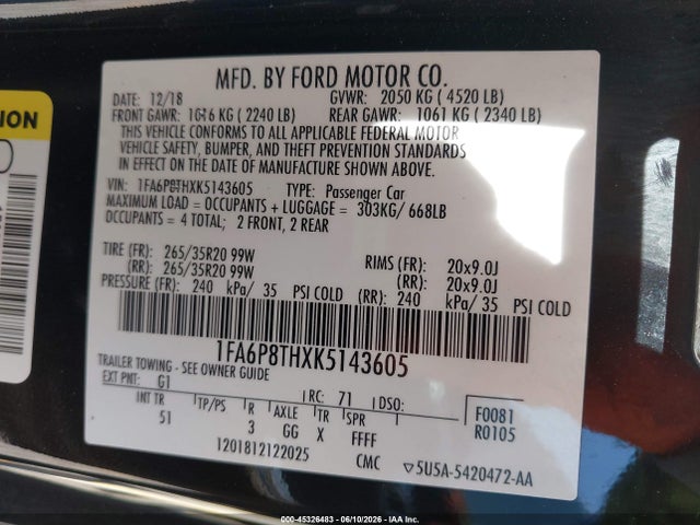Ford Mustang Ecoboost Premium 2019 1FA6P8THXK5143605 Image 9