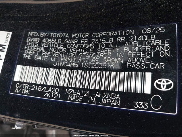 Продажа на аукционе авто 2025 Toyota Corolla Xse, vin: JTNC4MBE1S3253598, номер лота: 45326492