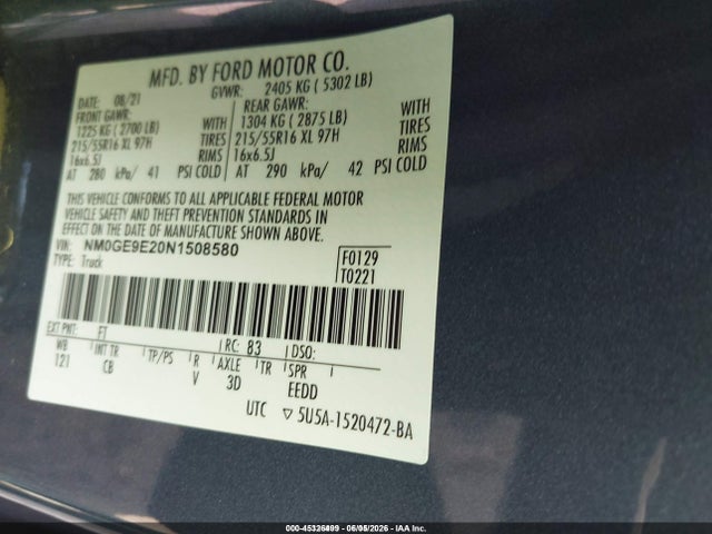Aukcja sprzedaży 2022 Ford Transit Connect Xl Passenger, vin: NM0GE9E20N1508580, numer aukcji: 45326499