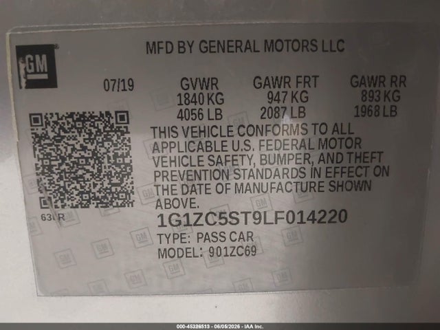 1G1ZC5ST9LF014220 Chevrolet Malibu Fwd 1fl