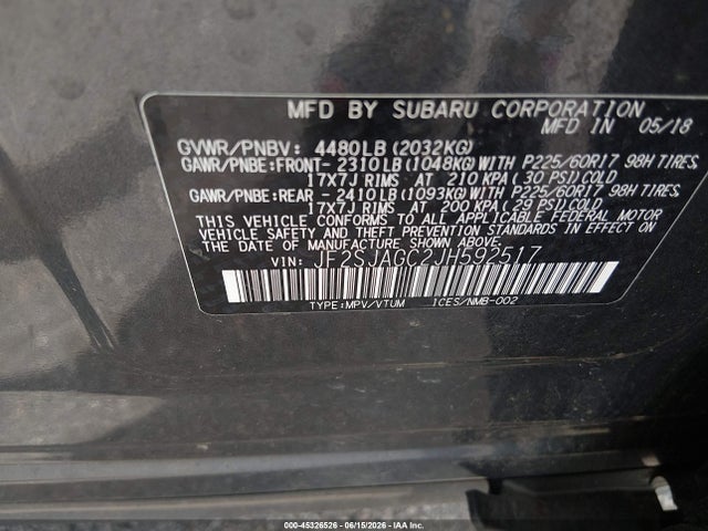 Subaru Forester 2.5i Premium 2018 JF2SJAGC2JH592517 Image 9