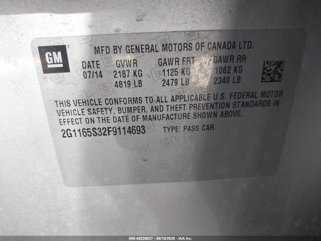 Chevrolet IMPALA 2LZ 2015 2G1165S32F9114693 Image 9