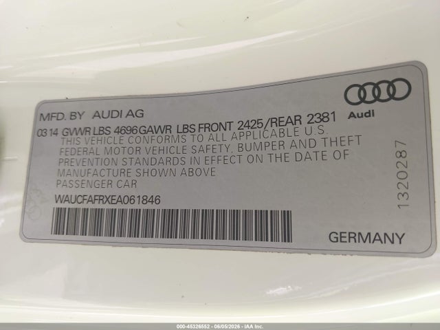 Aukcja sprzedaży 2014 Audi A5 2.0t Premium, vin: WAUCFAFRXEA061846, numer aukcji: 45326552