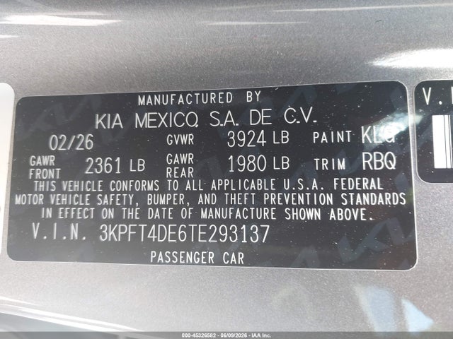 Продаж на аукціоні авто 2026 Kia K4 Lxs, vin: 3KPFT4DE6TE293137, номер лоту: 45326582